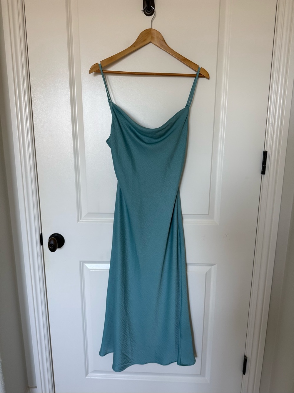 Satin Cowl Neck Slip Dress in Teal